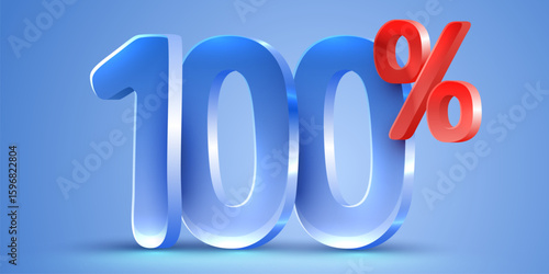 100 percent Off. 3d number 100. Sale banner. Vector illustration.