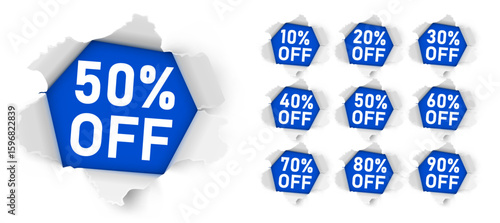 Paper explosion. Ripped paper. Mega Sale Banner. Vector illustration.