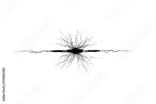 Black and white abstract circular brush stroke design with a central open space on a white background