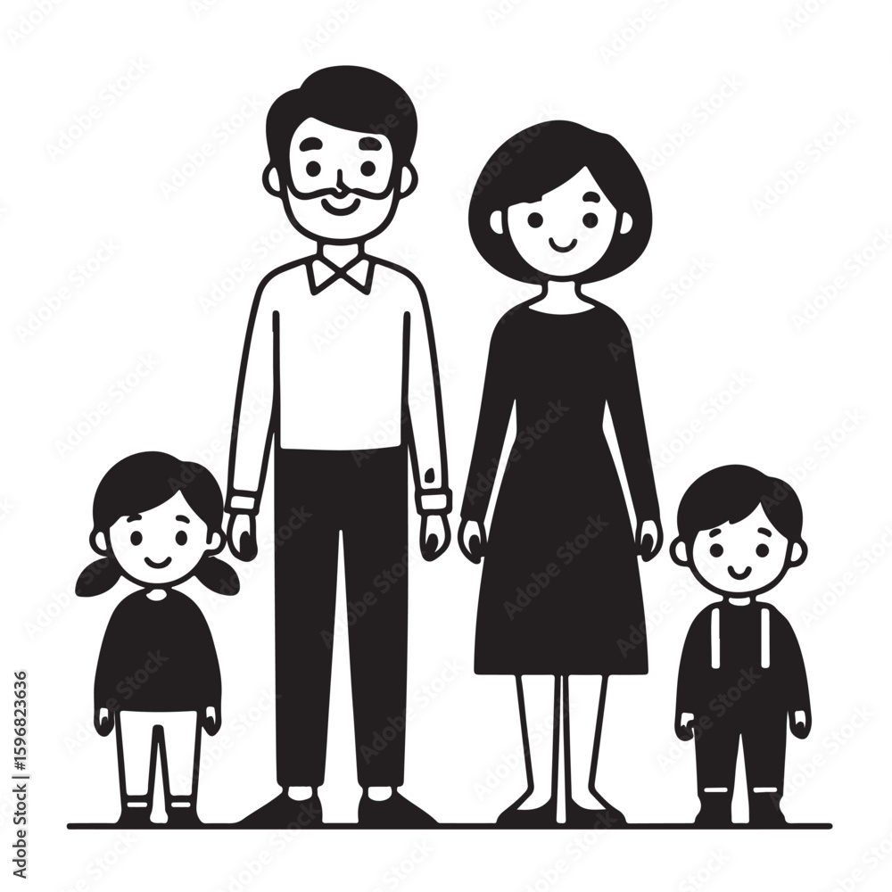 Fototapeta premium This graphic depicts a family of four—father, mother, and two children—in a simple, stylized icon format.