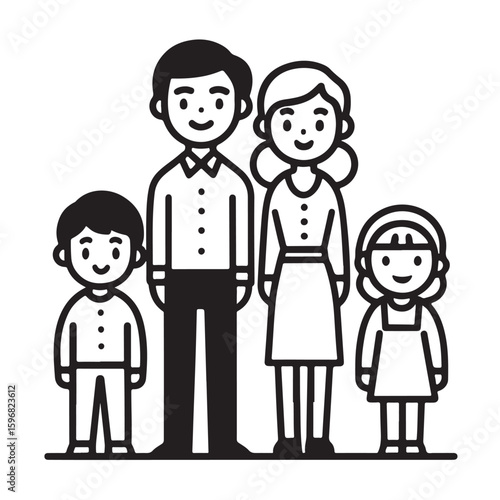 This graphic depicts a family of four—father, mother, and two children—in a simple, stylized icon format.