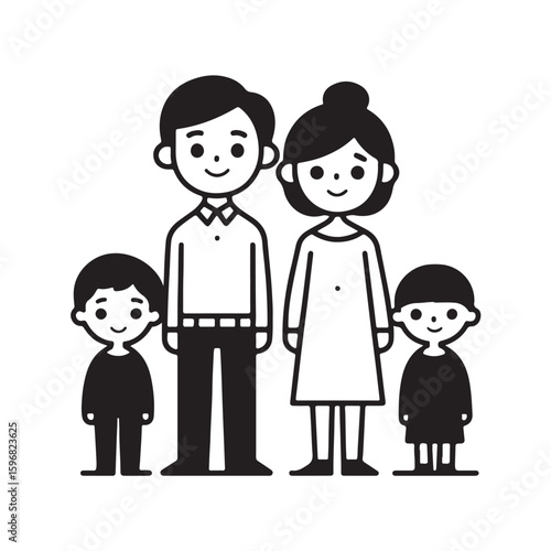 This graphic depicts a family of four—father, mother, and two children—in a simple, stylized icon format.