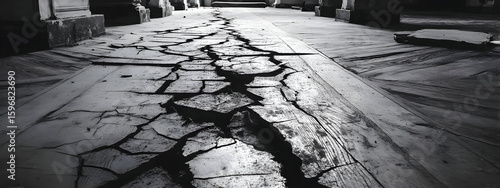 Cracked floor after earthquake destruction   -