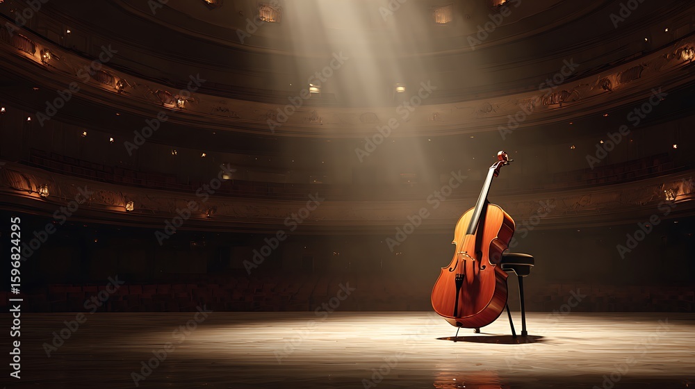Fototapeta premium Cello on Empty Concert Hall Stage .