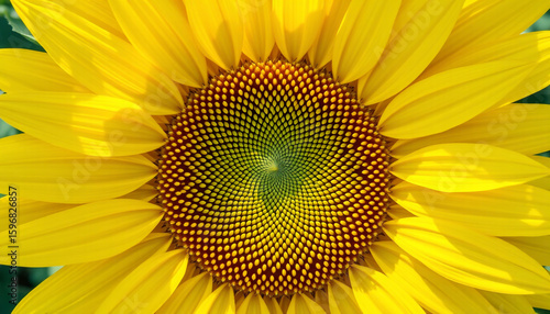Close up of a vibrant yellow sunflower with intricate seed patterns