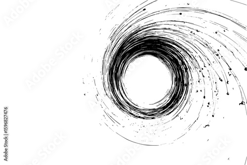 A complex apparatus with a clock, wires, and various components on a textured surface in black and white