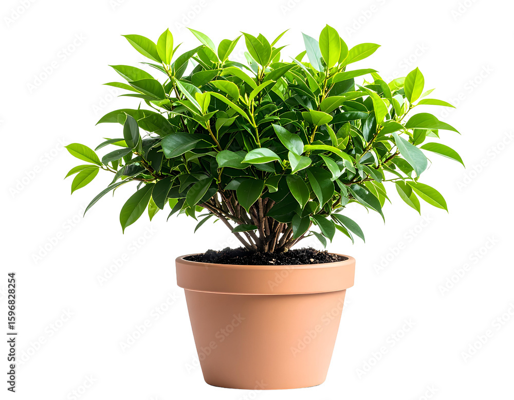 Fototapeta premium Minimalist Potted Houseplant with Lush Green Leaves, Centered PNG.