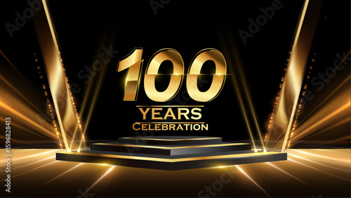 100 Years Celebration Award Background. Recognition Ceremony. Birthday Occation  Achievement. Premium Elegant Graphics. Event Entertainment Spot Light Hollywood Template  Luxury Premium Corporate. 