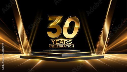 30 Years Celebration Award Background. Recognition Ceremony. Birthday Occation  Achievement. Premium Elegant Graphics. Event Entertainment Spot Light Hollywood Template  Luxury Premium Corporate. 
