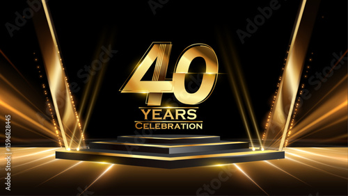 40 Years Celebration Award Background. Recognition Ceremony. Birthday Occation  Achievement. Premium Elegant Graphics. Event Entertainment Spot Light Hollywood Template  Luxury Premium Corporate. 