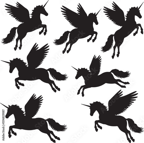 Flying winged unicorns galloping pegasus horse
