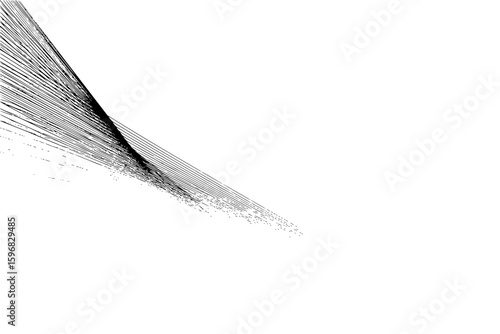 Abstract black and white design featuring a semi circular pattern with scattered dots and lines effect