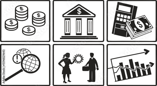 Essential Life Icon Set – Finance, Insurance, Education, and Household Symbols
