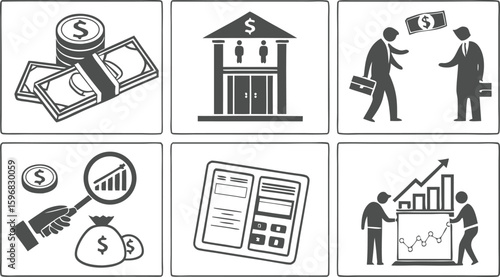 Essential Life Icon Set – Finance, Insurance, Education, and Household Symbols