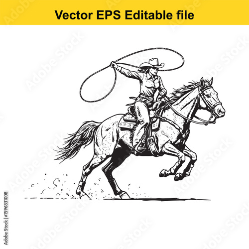 Wallpaper Mural Cowboy riding a horse and swinging a lasso Torontodigital.ca