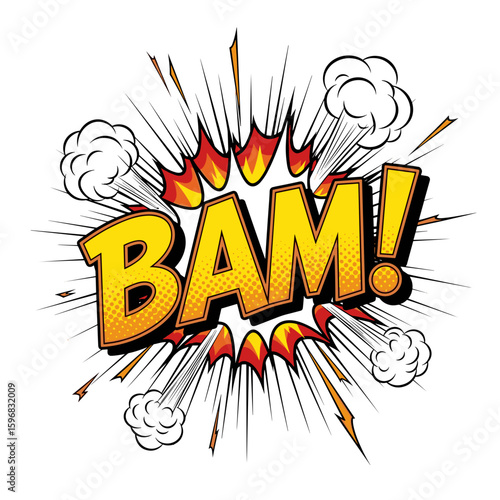 Comic explosion with the word BAM in bold yellow letters  