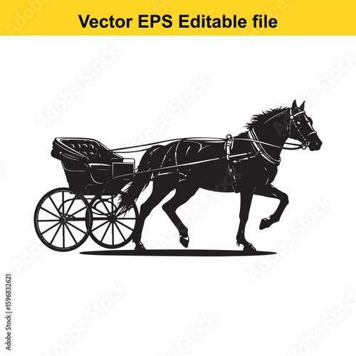 Horse and carriage isolated on white background