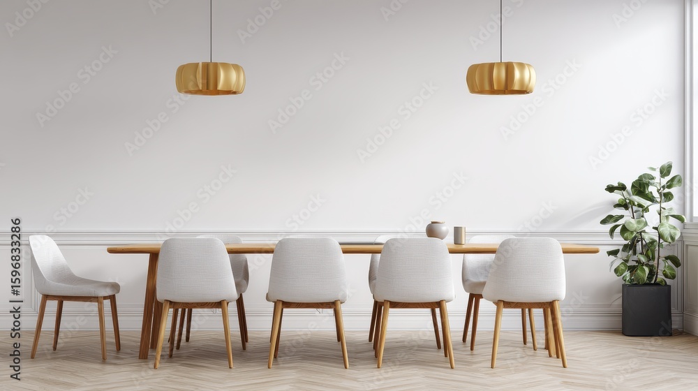 Modern meeting office with blank white wall, table and chairs. Workplace and lifestyle concept. 3D Rendering, no logos, no brands Modern meeting office with blank white wall, table and chairs. Workplace and lifestyle concept. 3D Rendering, no logos, no brands