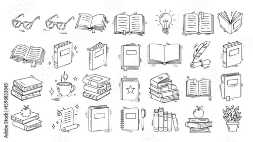 Book Sketches Collection Hand-Drawn Study Elements for Knowledge