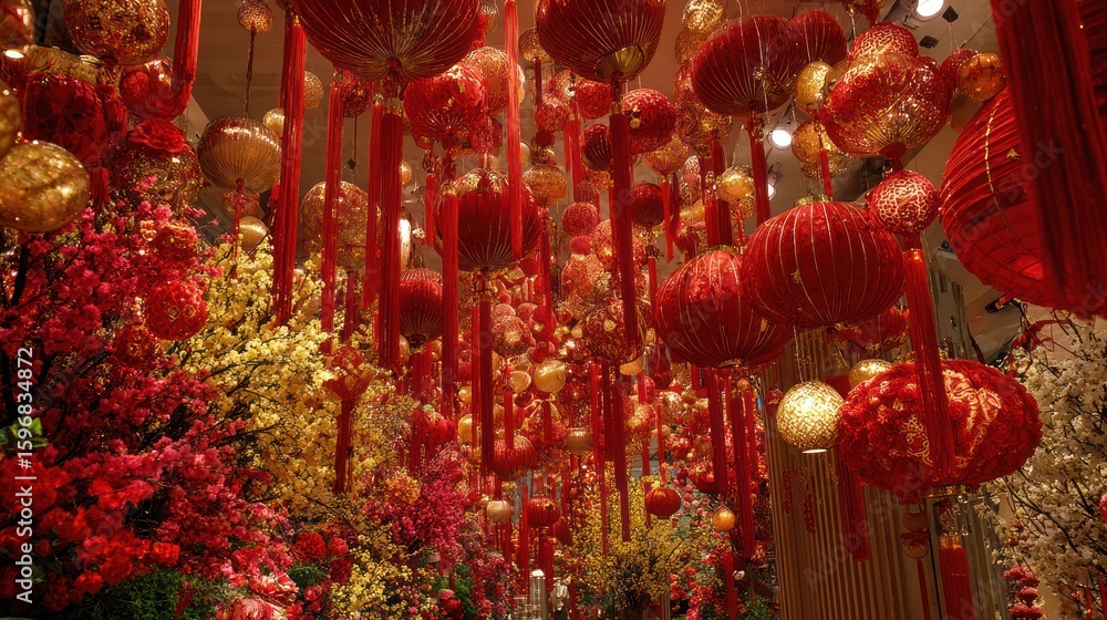 Fototapeta premium Festive red and gold decorations
