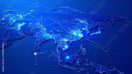 Digital representation of Asia, highlighting global connections and infrastructure
