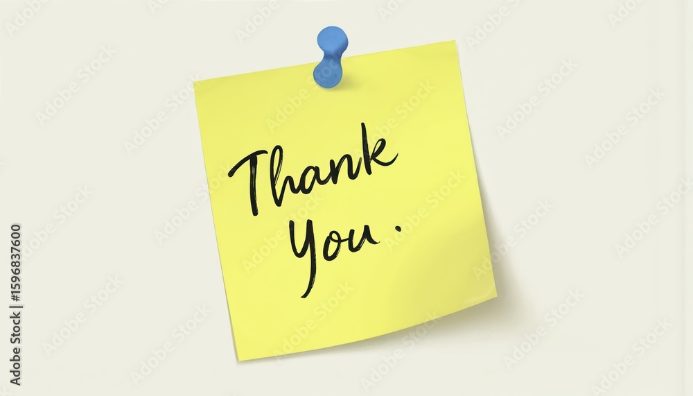 Yellow sticky note with black text Thank you suspended mid-air. Simple message of appreciation, gratitude, or thanks conveyed through handwritten note. Expressive gesture of kindness and positivity. Yellow sticky note with black text Thank you suspended mid-air. Simple message of appreciation, gratitude, or thanks conveyed through handwritten note. Expressive gesture of kindness and positivity.