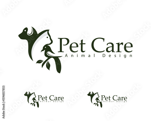 pet care logo creative design concept animal bird cat and dog