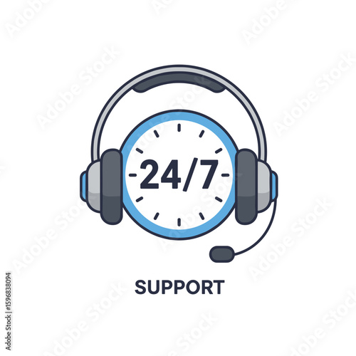 Customer support headset with 24/7 clock for assistance service  