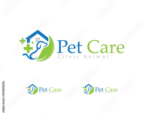 pet care logo creative design concept dog and cat home design nature leave