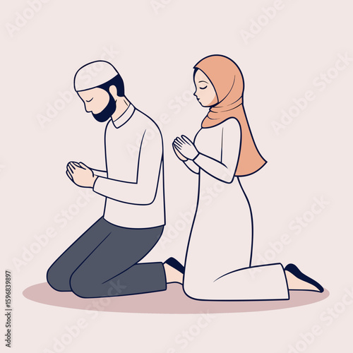 Muslim couple praying together in devotion