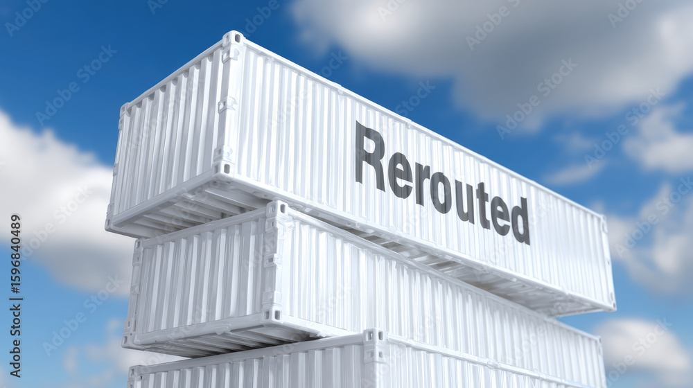 Obraz premium Shipping containers are stacked with the top one labeled 