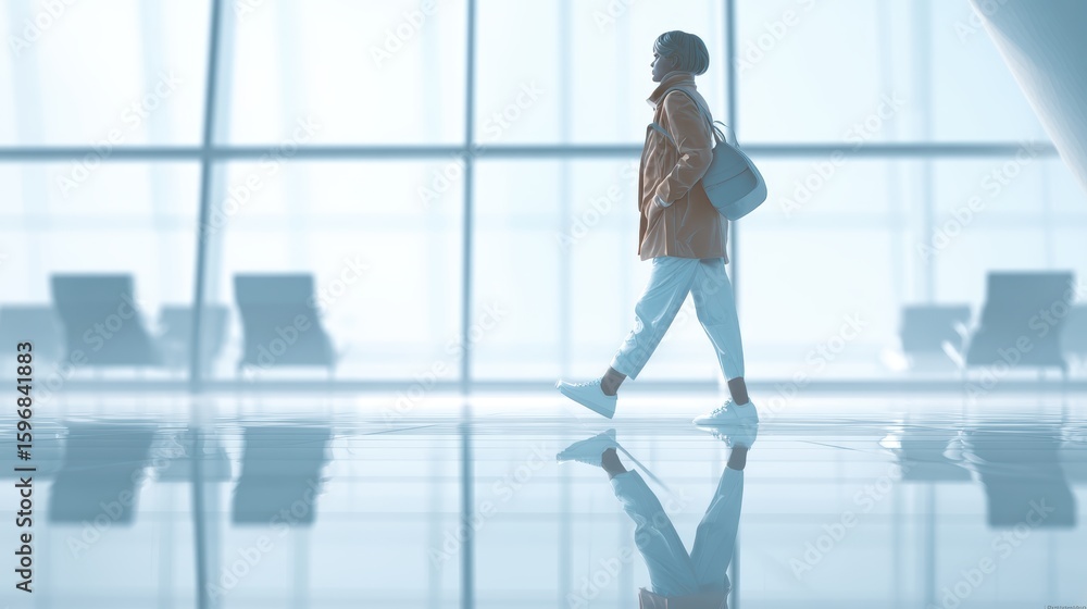 Fototapeta premium Confident mature caucasian female walking in modern airport terminal