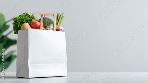 Fresh grocery bag with vegetables on kitchen counter
