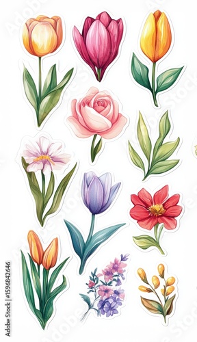Wallpaper Mural A vibrant collection of floral stickers showcases various flower designs including tulips roses and daisies Torontodigital.ca