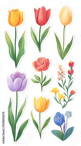 Wallpaper Mural Brightly designed sticker sheet features various flowers in watercolor style Torontodigital.ca