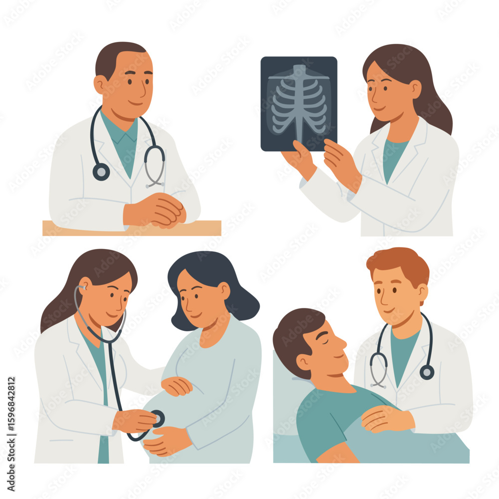 Medical Doctors Illustration Set. Flat Vector Scenes Medical Doctors Illustration Set. Flat Vector Scenes
