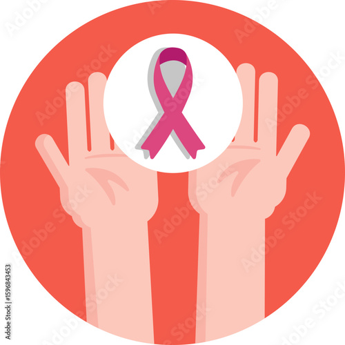 Depicts hands or hearts to show love, comfort, and care in the fight against cancer.