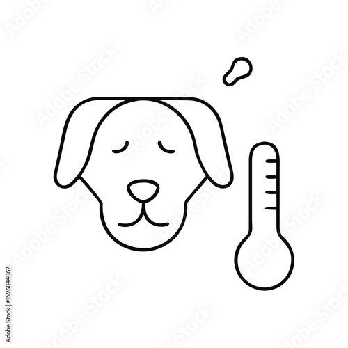 Sick dog with thermometer showing concern for health