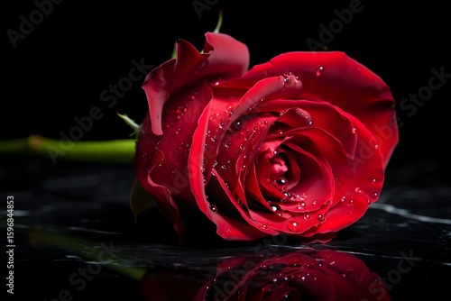 red rose with water drops on black