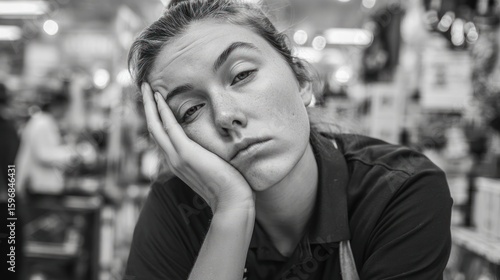 Bored worker in a store