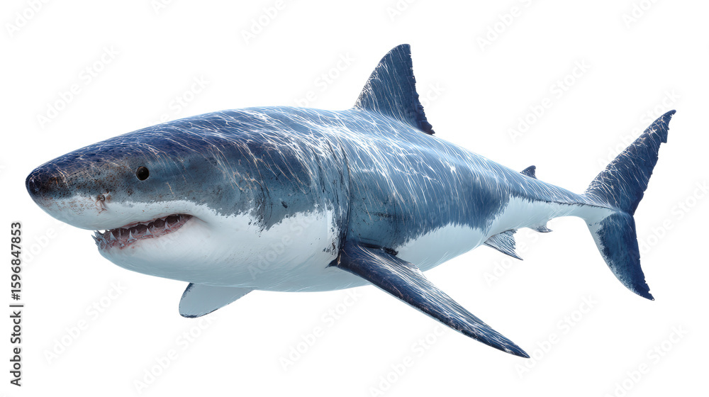 Fototapeta premium Great White Shark Swimming Underwater Predator Apex Marine Animal Ocean Wildlife Danger Teeth
