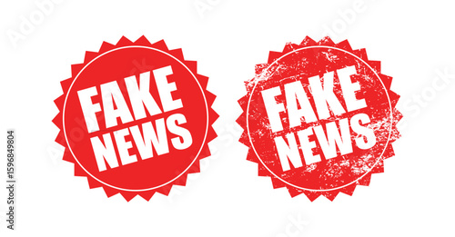 Fake News Stamp – Bold Red Vector Label Icon for Warning, Hoax Alerts, and Disinformation Notices