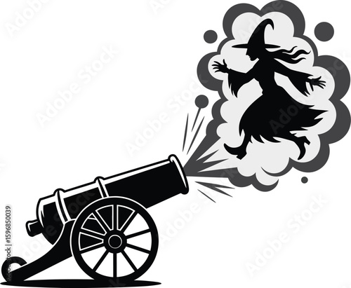 Halloween Cannon Firing Witch Silhouette Design