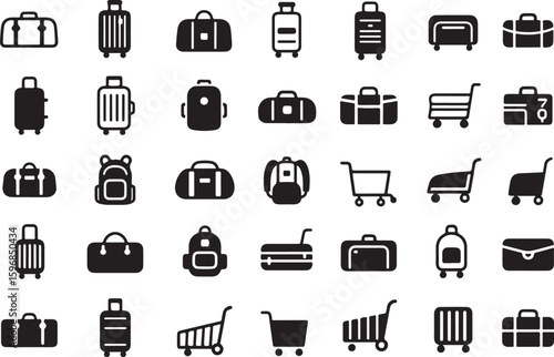Collection of travel luggage and bags icons isolated on transparent background