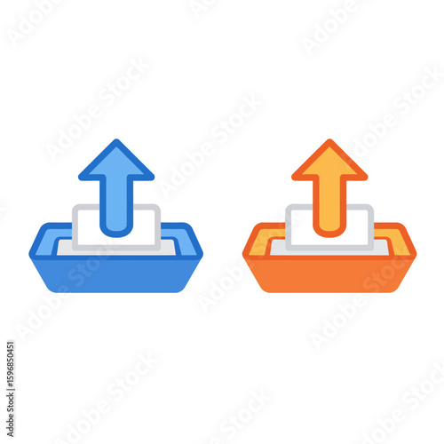 Blue and orange upload icons with arrows pointing upwards on a white background simple graphic design 100 chars