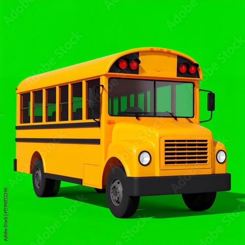 Classic Yellow School Bus on Green Screen 3D Render.