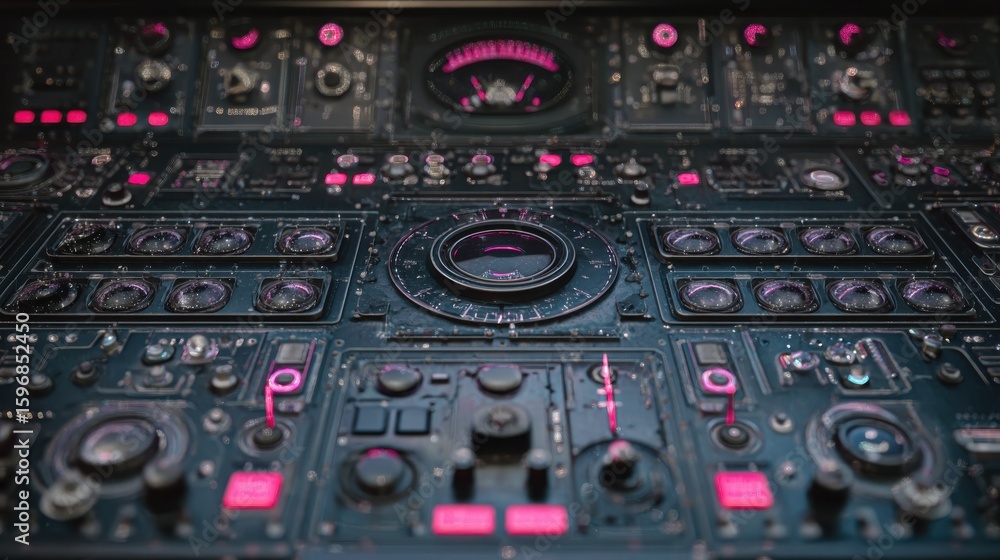 Fototapeta premium Cosmic control panel in black and neon