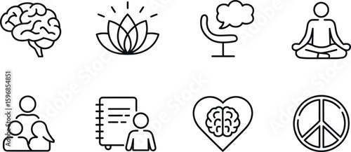 Collection of Mental Health Icon Set with Various Psychological Concepts