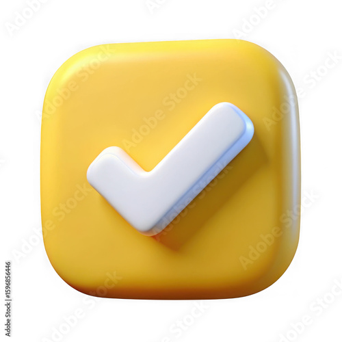 3d yellow checkmark icon with white tick isolated on transparent background