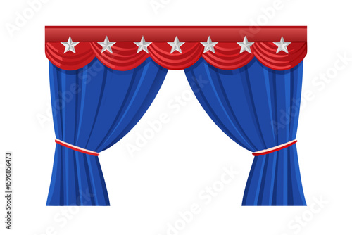Patriotic stage curtains with stars and stripes for theatrical performance
